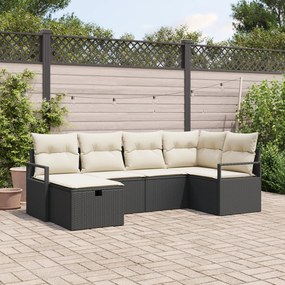 Conjunto de Sofá de 6 Peças para Jardim com Almofadas Preto Vime PE, S