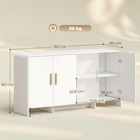 Aparador de Cozinha com 4 Prateleiras 4 Portas com Fecho Suave Móvel para TV de 72 Polegadas 152x40x80 cm Branco
