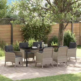 vidaXL Conjunto de Jantar de Jardim 7 Peças com Almofadas Cinza Claro Rattan PE