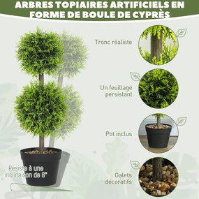 Conjunto de 2 plantas artificiais decorativas, bolas de buxo artificial de 60 cm com vaso, em plástico, verde