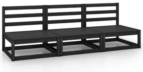 Sofás de centro para jardim 3 pcs madeira de pinho maciço preto