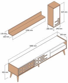 Móvel TV Valensiya – Nogueira e Branco – 180 cm x 35 cm x 45 cm