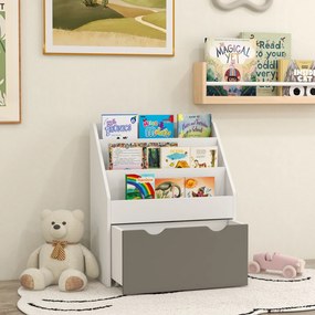 Estante Infantil para Livros e Brinquedos, 62,5 x 30 x 70 cm, 3 Prateleiras e Gaveta, Cinzento