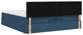 Estrutura de cama otomana com colchão 200x200 cm tecido azul