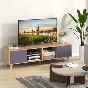 Móvel TV até 65” Suporte para TV moderno de estilo rústico com Estante aberta Mesa de consola para TV com 3 orifícios para gestão de cabos Castanho e