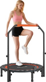 Trampolim de fitness e ginástica com alça ajustável, dobrável, 1,80 m, 28 molas, Ø 102 cm, preto e vermelho
