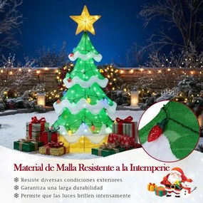 Árvore de Natal Iluminada 130 cm em Malha 3D Exterior Interior de Morango Luzes LED Verdes e Amarelas Moldura Metálica Verde