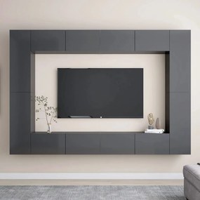 vidaXL 8 pcs conjunto de móveis de TV contraplacado cinzento brilhante