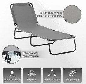 Espreguiçadeira Dobrável Reclinável com Ângulo Ajustável de 3 Posições