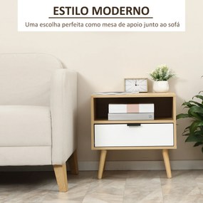 Mesa de Cabeceira de Estilo Moderno Mesa Auxiliar com 1 Gaveta e 1 Prateleira Aberta para Quarto 50x39,5x49,5 cm Natural