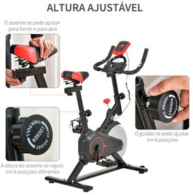 Bicicleta Estática Spinning com Monitor LCD Volante de Inércia de 6kg Assento e Guidão com Altura Ajustável Resistência Regulável 85x46x114cm Preto e