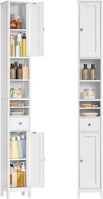 Armário de casa de banho com prateleiras ajustáveis e abertas 19,5 x 21,4 x 180 cm Branco