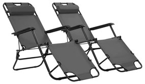 vidaXL Espreguiçadeiras dobráveis c/ apoio de pés 2 pcs aço cinzento