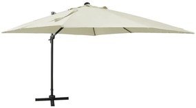 Guarda-sol jardim cantilever c/ poste e luzes LED 300 cm areia
