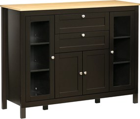 HOMCOM Aparador para Sala 120x40x90 cm Portas de Vidro 2 Gavetas Prateleira Ajustável Preto | Aosom Portugal