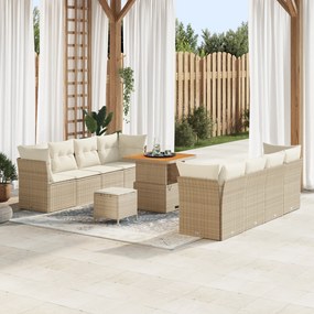 Conjunto de Sofá de Jardim de 11 Peças com Almofadas Bege Rattan Acáci