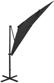 Guarda-sol jardim cantilever c/ poste e luzes LED 250 cm preto