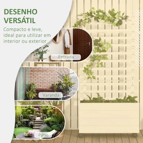 Floreira com Treliça de Madeira Maciça com 4 Rodas Caixa de Plantio com Suporte para Plantas Trepadeiras e Malha Geotêxtil para Cultivos de Plantas Fl