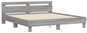 Estrutura cama c/ cabeceira/luzes LED 160x200cm cinzento sonoma