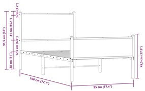 Estrutura de cama sem colchão 90x190 cm metal carvalho fumado