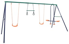 92315 vidaXL Conjunto de baloiços com argolas de ginástica e 4 assentos aço