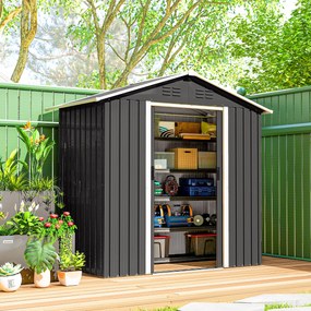 Abrigo de jardim em metal 194 x 107 x 191 cm com amplo espaço de arrumação exterior e portas de correr cinzento escuro