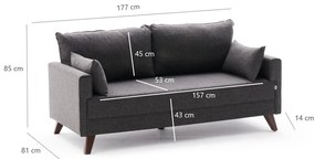 Sofá de 2 Lugares Bella – Antracite – 177 x 85 x 81 cm