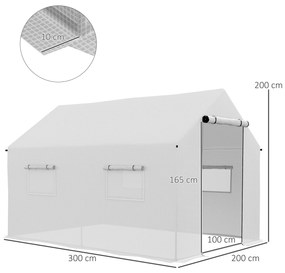 Estufa tipo Túnel 2x3x2 m Estufa de Exterior com 4 Janelas de Malha e Porta com Fecho de Correr Estufa para Cultivos Anti UV Branco