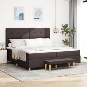 vidaXL Cama Box Spring com Colchão e Banco Castanho Escuro 200x200 cm Tecido