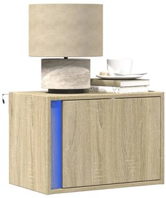 Mesa de cabeceira de parede com luzes LED carvalho sonoma