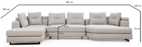 Sofá de Canto Padova Corner – Cinzento Claro – 140 cm x 385 cm x 200 c