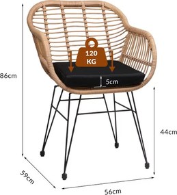 Conjunto 2 Cadeiras de Jardim de vime Polyrattan Bali natural