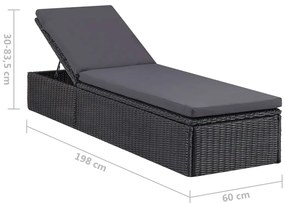 Espreguiçadeira em vime PE preto e cinzento-escuro