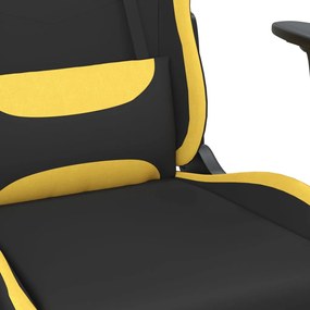 Cadeira de gaming com apoio de pés tecido preto e amarelo