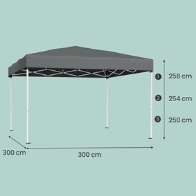 Tenda dobrável de 3 x 3 m, resistente, portátil, pavilhão para jardim cinzento