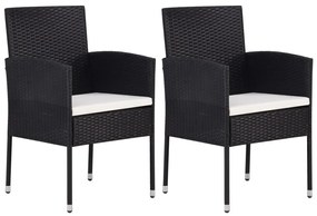 vidaXL Cadeiras de jardim c/ almofadões branco nata 2pcs vime PE preto
