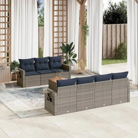 vidaXL 8 pcs conjunto sofás p/ jardim c/ almofadões vime PE cinzento