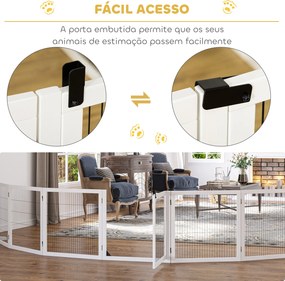 Barreira de Segurança para Cães de Madeira Dobrável para Cães Pequenos e Médios com 6 Painéis 432x36x70 cm Branco