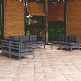 7 pcs conjunto lounge de jardim c/ almofadões pinho maciço