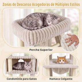 Árvore para Gatos Multinível, 91 x 61 x 180 cm, Sistema Antitombo, Bege