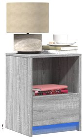Mesa cabeceira c/ luzes LED derivados madeira cinzento sonoma