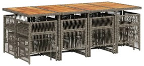 13 pcs conjunto jantar p/ jardim c/ almofadões vime PE cinzento