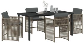 Conjunto de Jantar de Jardim de 5 Peças com Almofadas Cinza em Rattan