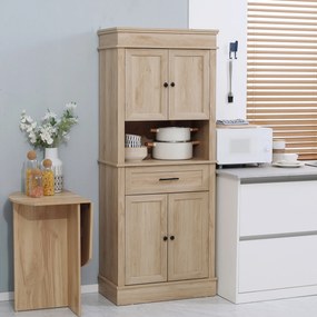 Armário de Cozinha com 4 Portas 1 Gaveta e Prateleira Aberta para Sala de Estar Sala de Jantar 74x39,5x183cm cor Carvalho