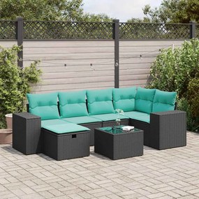 vidaXL 7 pcs conjunto de sofás p/ jardim c/ almofadões vime PE preto