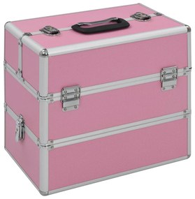 91838 vidaXL Caixa de maquilhagem 37x24x35 cm alumínio rosa