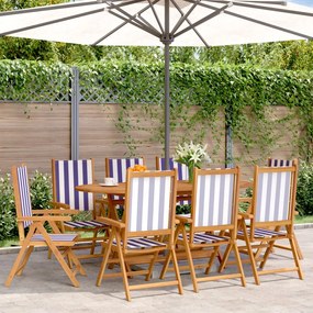 vidaXL Cadeiras jardim reclin. 8 pcs tecido/madeira maciça azul branco
