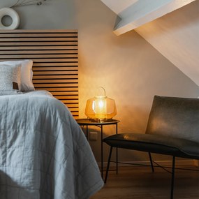 Candeeiro de mesa Art Deco dourado com vidro âmbar 30 cm - Kevin