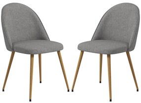 Conjunto de 2 Cadeiras Sala de Jantar Estofadas em Tecido de Linho com Pés de Aço 50x52x83 cm Cinza e Madeira