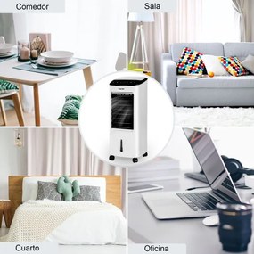 Refrigerador de ar Portátil Ventilador Humidificador Filtro 4 em 1 com Controlo Remoto Rodas para Casa Escritório  30 x 27 x 74 cm Branco